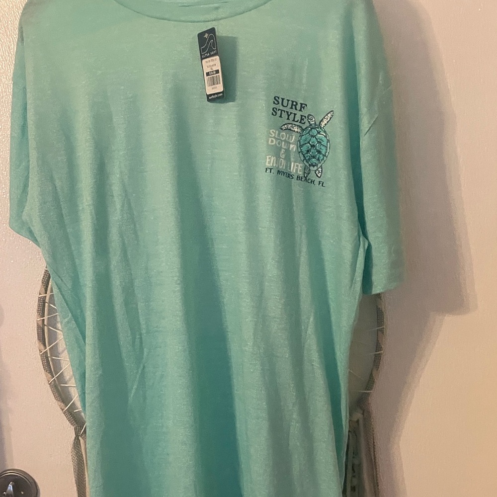 Surf Style Mint Green Graphic Tee with Turtle